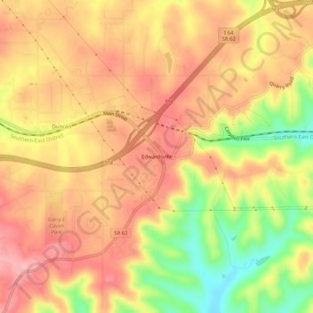 Mappa topografica Edwardsville, altitudine, rilievo