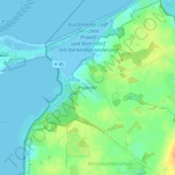 Mappa topografica Pötenitz, altitudine, rilievo