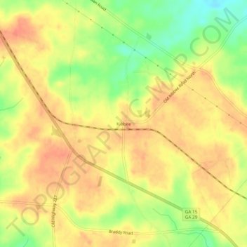 Mappa topografica Kibbee, altitudine, rilievo