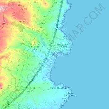 Mappa topografica Porís de Abona, altitudine, rilievo