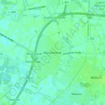Mappa topografica Münchheide, altitudine, rilievo