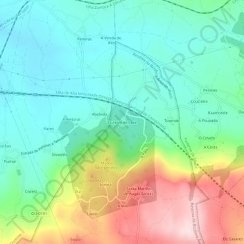 Mappa topografica Outeiro de Laxe, altitudine, rilievo