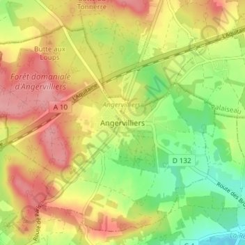 Mappa topografica Angervilliers, altitudine, rilievo