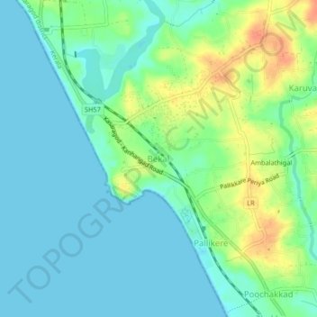 Mappa topografica Bekal, altitudine, rilievo