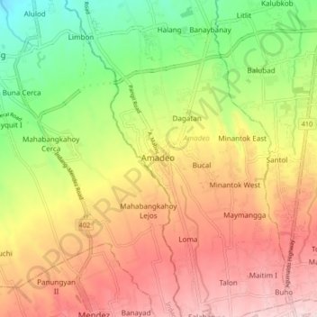 Mappa topografica Amadeo, altitudine, rilievo