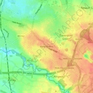 Mappa topografica Hale Barns, altitudine, rilievo