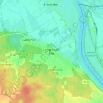 Mappa topografica Langendorf, Elbe, altitudine, rilievo