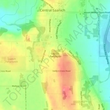Mappa topografica Saanich Peninsula, altitudine, rilievo