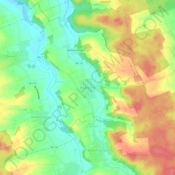 Mappa topografica Biberberg, altitudine, rilievo