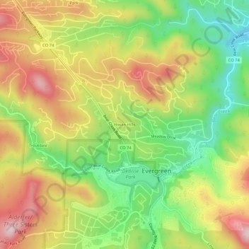 Mappa topografica Hiwan Hills, altitudine, rilievo