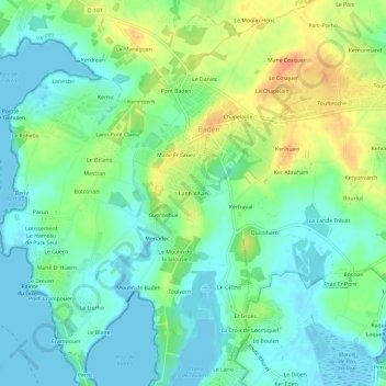 Mappa topografica Lann Vihan, altitudine, rilievo
