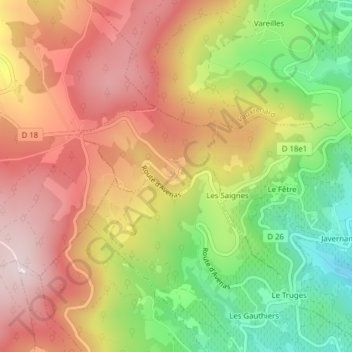 Mappa topografica La Terrasse de Chiroubles, altitudine, rilievo