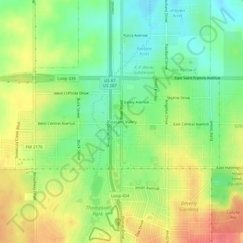 Mappa topografica Pleasant Valley, altitudine, rilievo