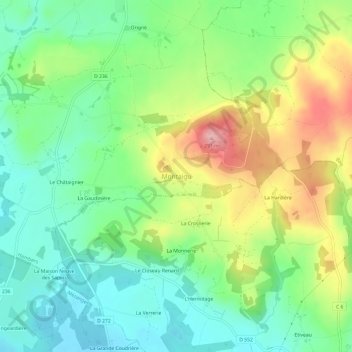 Mappa topografica Montaigu, altitudine, rilievo