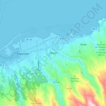 Mappa topografica Pīra’e, altitudine, rilievo