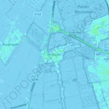 Mappa topografica Westzaan, altitudine, rilievo