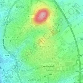 Mappa topografica Petersberg, altitudine, rilievo