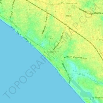 Mappa topografica Eravipuram, altitudine, rilievo