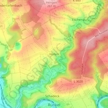 Mappa topografica Hofen, altitudine, rilievo