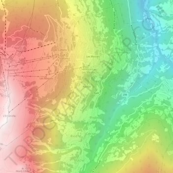 Mappa topografica Pachiè, altitudine, rilievo