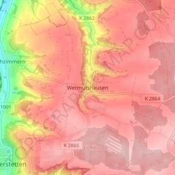 Mappa topografica Wermutshausen, altitudine, rilievo
