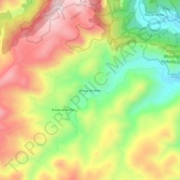 Mappa topografica Arteas de Abajo, altitudine, rilievo