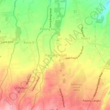 Mappa topografica Pulong Bunga, altitudine, rilievo