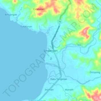 Mappa topografica Sindangan, altitudine, rilievo