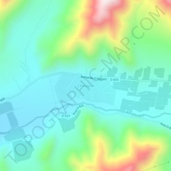 Mappa topografica Chillepín, altitudine, rilievo