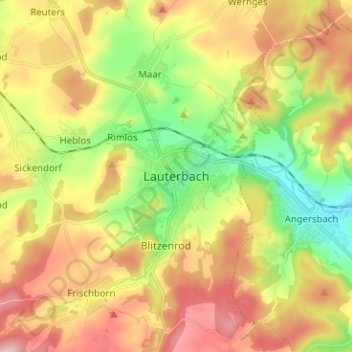 Mappa topografica Lauterbach (Hessen), altitudine, rilievo