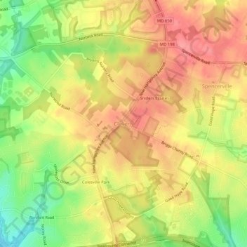 Mappa topografica Cloverly, altitudine, rilievo