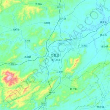 Mappa topografica 万载县, altitudine, rilievo