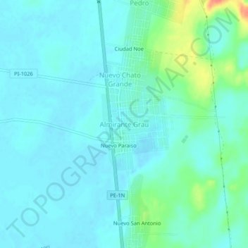 Mappa topografica Almirante Grau, altitudine, rilievo