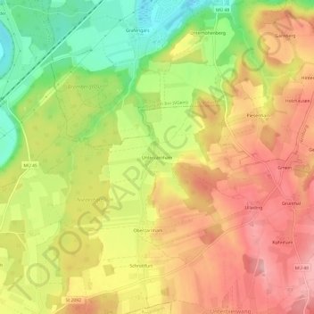 Mappa topografica Unterzarnham, altitudine, rilievo
