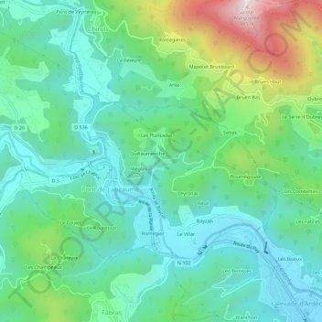 Mappa topografica Le Serret, altitudine, rilievo