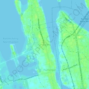 Mappa topografica Kumbalangi, altitudine, rilievo