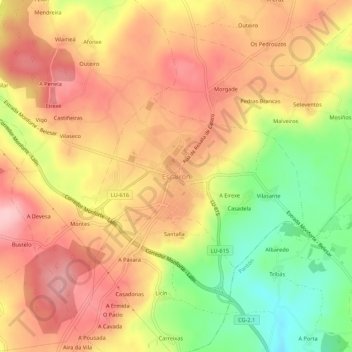 Mappa topografica Escairón, altitudine, rilievo