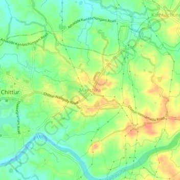 Mappa topografica Manchira, altitudine, rilievo