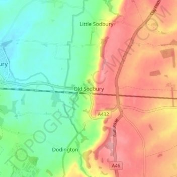 Mappa topografica Old Sodbury, altitudine, rilievo
