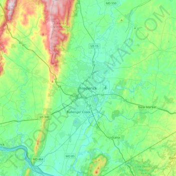 Mappa topografica Frederick, altitudine, rilievo