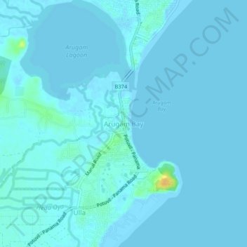 Mappa topografica Arugam Bay, altitudine, rilievo