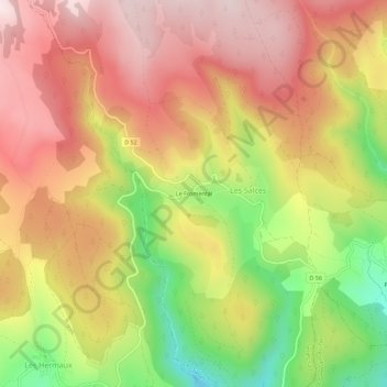 Mappa topografica Le Fromental, altitudine, rilievo
