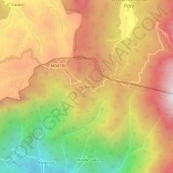 Mappa topografica Top Station, altitudine, rilievo