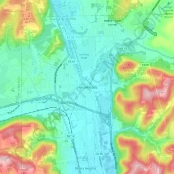 Mappa topografica Horseheads, altitudine, rilievo