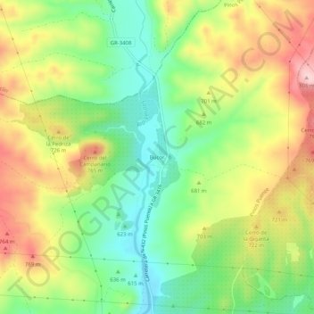 Mappa topografica Búcor, altitudine, rilievo