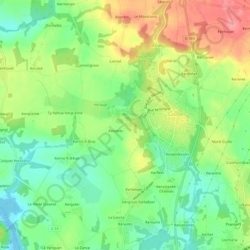 Mappa topografica Kergoff, altitudine, rilievo