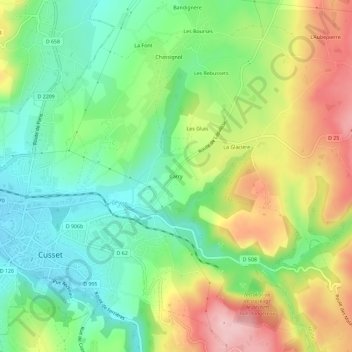 Mappa topografica Carry, altitudine, rilievo
