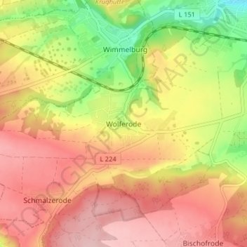 Mappa topografica Wolferode, altitudine, rilievo
