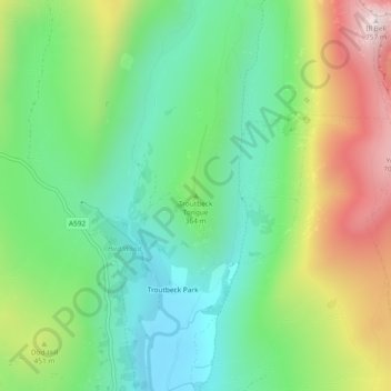 Mappa topografica Troutbeck Tongue, altitudine, rilievo