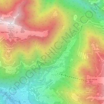Mappa topografica Alpe Mezzavia, altitudine, rilievo